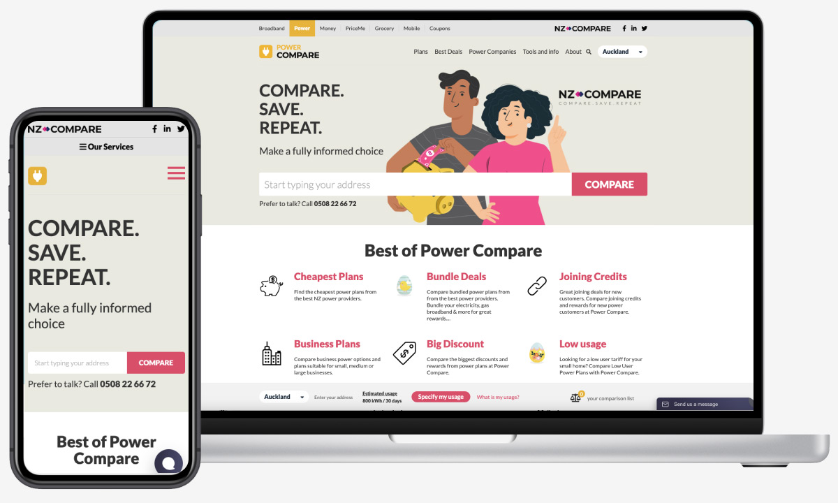 Homepage takeover on Power Compare