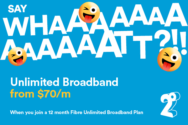 Grab 2degrees Unlimited Fibre Broadband from $70/m!