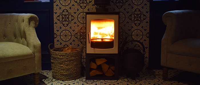 Wood burner in a living room